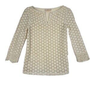 Tory Burch Ivory Crochet Lace Tunic Coquette Elegant Resort Wear Boho Lined S